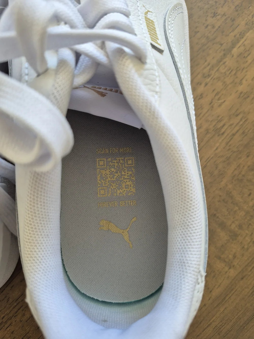 Puma White Leather Low-Top Sneakers with Gold Accent - Picture 4 of 6